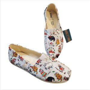TOMS Belmont Christmas Holiday Cats Canvas Flat Shoes Slip On Womens 6 NWT
